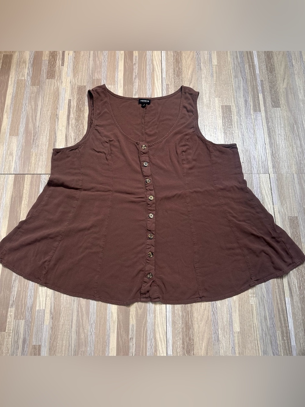 torrid Brown Button-Front Flared Tank Women’s Plus Size 2